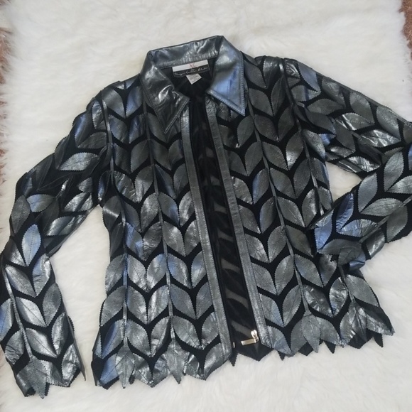 Unique Leather Studio Jackets & Blazers - Unique Leather Studio jacket leaves  pattern . S